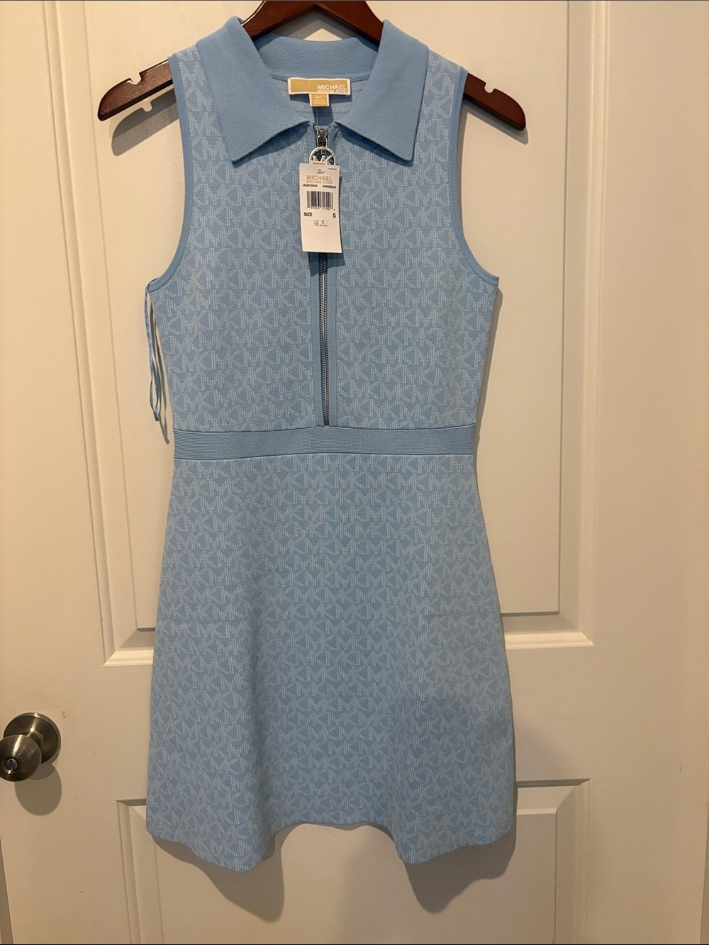 NWT- Michael Kors Light Blue Sleeveless Polo Zip Mini Dress, S